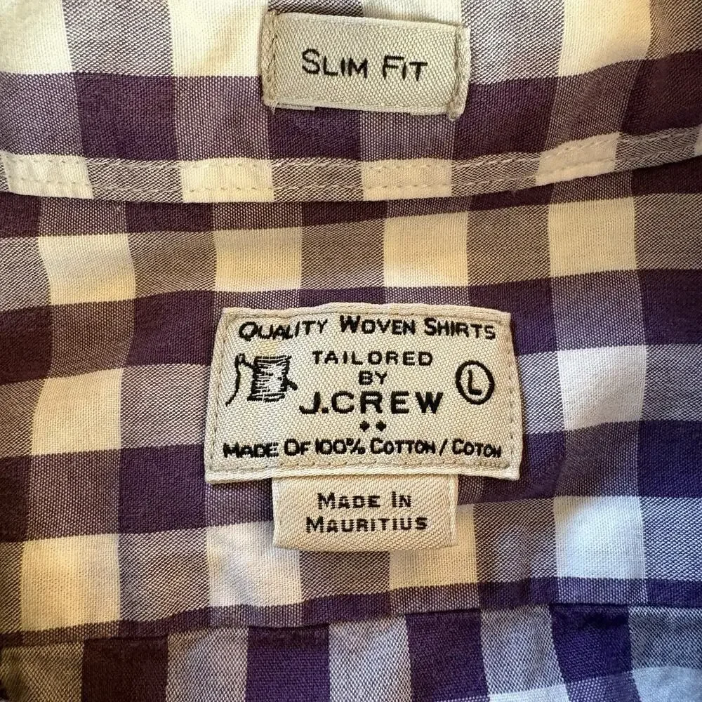J. Crew Men’s Slim Fit Size Large Purple & White Check Long Sleeve Button Down